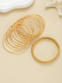 Conjunto de 15 piezas de pulseras de metal con monedas, estilo minimalista vintage, para mujeres, unisex, casual, fecha, regalo, accesorios de fiesta