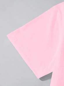 DZD-1 黑色标签女士短袖T恤，时尚适合夏季 - 粉色 - 查看 4