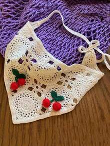 1 件可爱甜美钩针镂空樱桃头带，时尚设计发带头巾头带吸汗带，发带