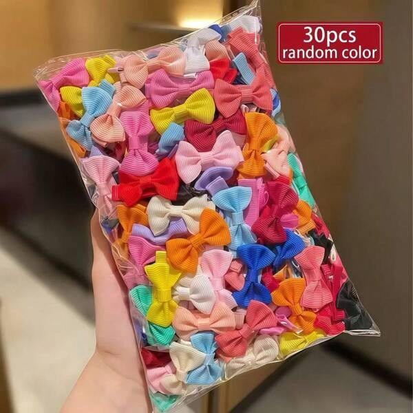 30pcs-Random Color Pieces Of Ladies' Mixed-Color Bow Hairpins, Sweet And Cute Style, Suitable For Daily Casual Use, And Suitable For All Seasons.