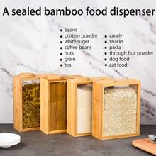 Bamboo Kitchen Cereal Container Storage Dispenser, 3 Liter Airtight Food Storage Pantry Organizer With Knob Sealing Lid, Home Storage Cereal, Rice, Flour, Snacks, Candy, Coffee Bean Container, Back To School Supplies