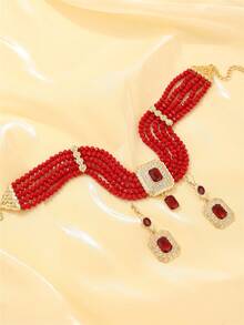 1 pieza Elegante collar de mujer con cuentas y colgante de gota de agua, collar tipo choker de estilo marroquí, joya de novia vintage como regalo