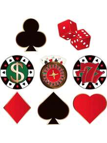 16pcs Multi-Functional Casino/Party Hollow Las Vegas Casino Poker Theme Party Decorations With Adhesive For Pinboard, 5.9 X 5.9 Inch