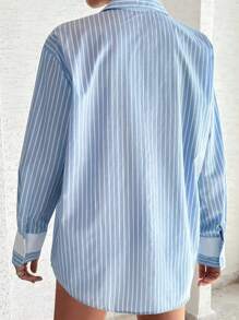 2025 New Striped Patchwork Shirt For Women, Versatile For Office, Casual Commute, Striped Casual Blouse