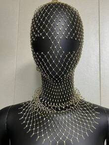 Fashion Accessories Rhinestone Stretch Mesh Hood Hood Bandana Holiday Carnival Flash Rhinestone Mask Woman - Black - View 7