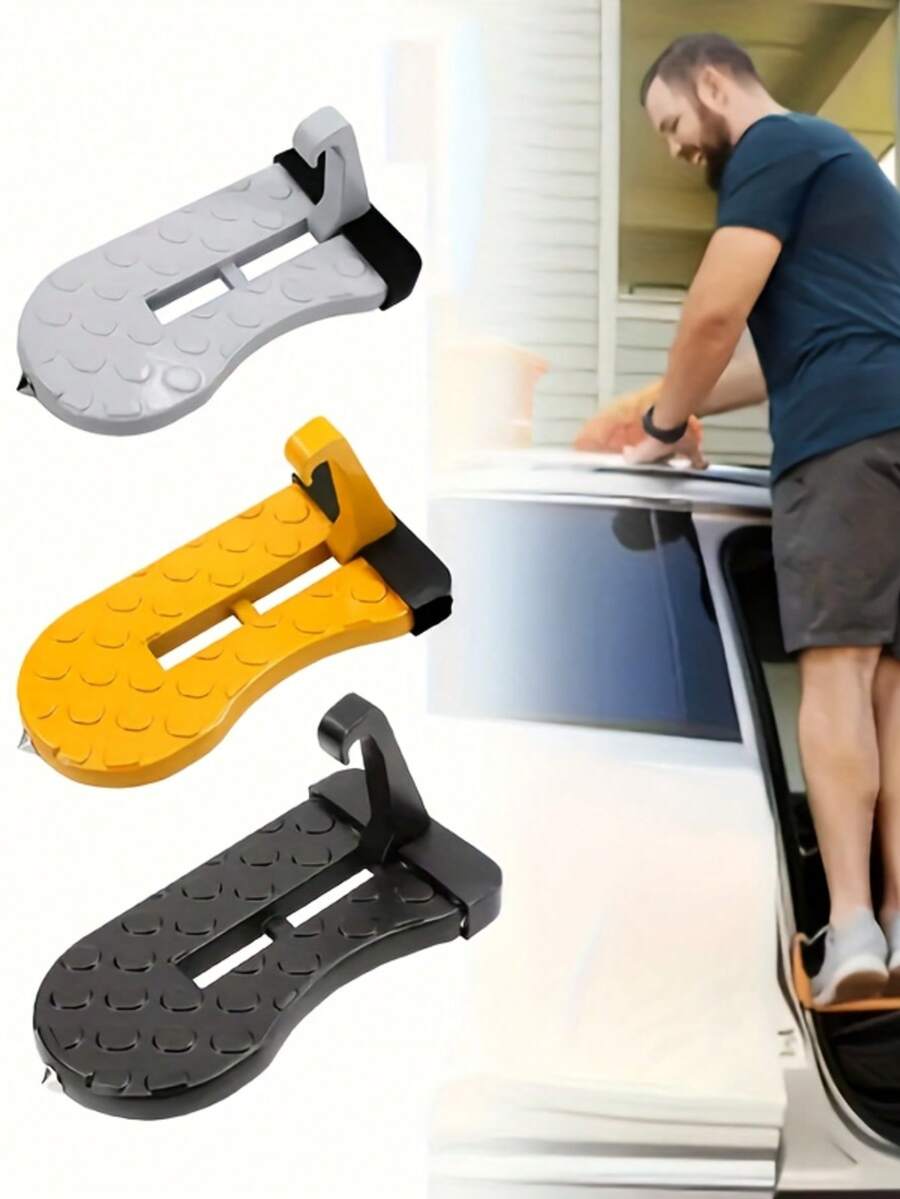 1 Bệ bước chân ô tô có thể gấp gọn - Hợp kim nhôm bền, Móc giá nóc đa năng, Chặn bánh xe hỗ trợ đỗ xe, Bàn đạp leo trèo khóa cửa đa năng cho xe tải SUV, Thang phụ giá để hành lý, Bậc thang gấp đa năng cho địa hình