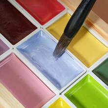 [12 Colores de Pintura China] Set profesional de pintura de acuarela sólida china en caja de madera, pigmentos de pintura tradicional china sólidos para colorear, dibujar, bocetear, herramientas de bellas artes, de vuelta a la escuela, útiles escolares