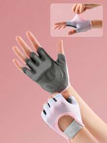 1 Pair New Sports Gloves, Women's Non-Slip Shock-Absorbing Wear-Resistant Callus-Preventing Fitness Gym Weightlifting Half Finger Gloves - Pink - View 5