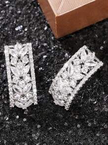 1 Par de Brincos Elegantes e Vintage com Desenho Oco e Pedra de Zircônia, Estilo Luxuoso Adequado para Senhoras Usar em Datas e Casamentos