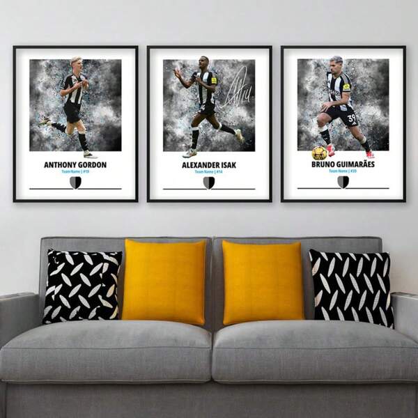 1pc/3PCS Wall Arts Posters Optional Frame Modern Pop Newcastle 3 Football Posters Football Wall Art Frameless/Framed Canvas Art