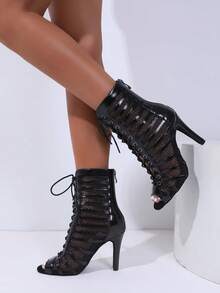 Girls Latin Dance Shoes Stiletto Heels Women Modern Dance High-Top Sandals Dance Hall Shoes Ladies Fashion Sexy High-Heeled Suede Outsole Boots - Black - View 6