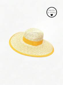Solid Color & Contrast Color Bohemian Casual Elegant Handmade UV Protection Paper Sun Hats, For Spring, Summer, Autumn
