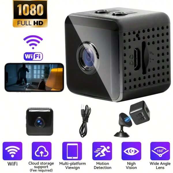 1pc Mini Full HD Wireless 1080P Surveillance Camera, Supporting WIFI Link, With Night Vision, Two-Way Voice Call, Motion Detection Functions, Convenient Installation, Remote Viewing Through APP, Suitable For Taking Care Of Children, The Elderly And Pets, Very Suitable For Family Safety.