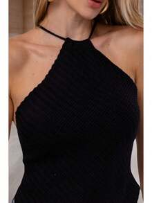 Women's Scarf-Style Cropped Top In Modal Knitwear - 黑色 - 查看 4