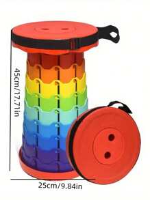 1pc Fashionable Outdoor Rainbow Foldable Stool, Plastic Folding Chair, Travel Queue Chair, Fishing Stool, Adjustable Telescoping Seat