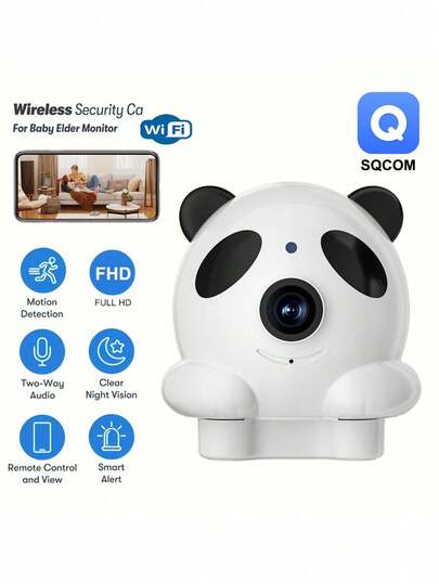WJG 200 万像素 WiFi 安全摄像头，可水平/垂直旋转 - 室内 360° 视角，智能移动侦测宠物和青少年，双向音频，应用程序控制，云端和 SD 卡存储，熊猫监视器 1 件