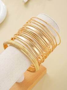 Conjunto de 15 piezas de pulseras de metal con monedas, estilo minimalista vintage, para mujeres, unisex, casual, fecha, regalo, accesorios de fiesta