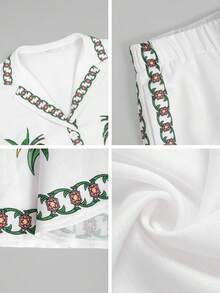 Ensemble de chemise et pantalon imprimé, style de loisirs, de plage et de vacances pour femmes Unadoll - Blanc - Voir 11