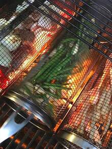 1 pieza Cesta de parrilla BBQ, Jaula de parrilla de acero inoxidable, Malla redonda para parrilla BBQ para verduras, patatas fritas, pescado, Parrilla portátil para barbacoa, Cestas de parrilla para cocinar al aire libre, Rejilla de parrilla para camping y picnic - Multicolor - Ver 2