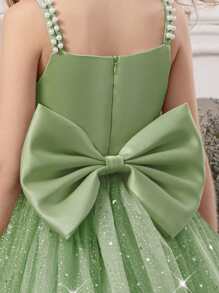 Tween Girl Pearl Strap Star Mesh Bow Mint Green Christmas Dress, Elegant Princess Dress Suitable For Girls Birthday Gift, Teenager Party Prom Wedding Flower Girl Bridesmaid Dress, Thanksgiving Graduation