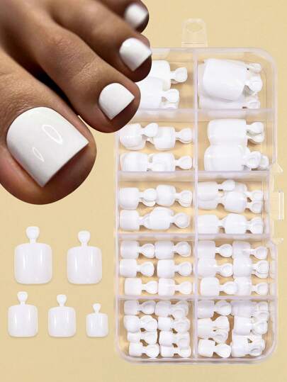 120Pcs Solid Color White Short Nail Art Fake False Toenails Press On Toe Nails Supplier Nail Supplies Nails