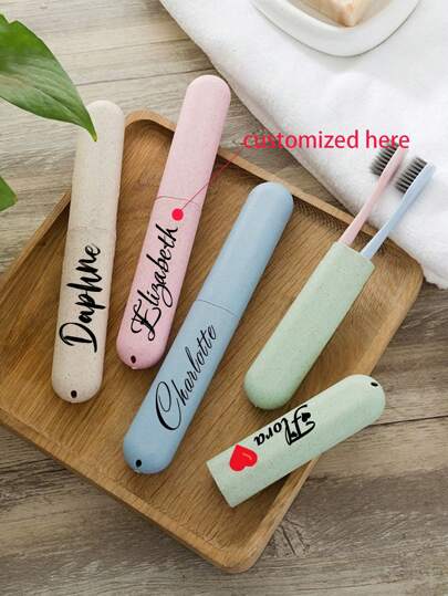 1pc/2pcs Personalized Name Wheat Straw Travel Toothbrush Case, Portable Outdoor Travel School Toothbrush Holder Storage Box, Wheat Straw Toothbrush Storage Case