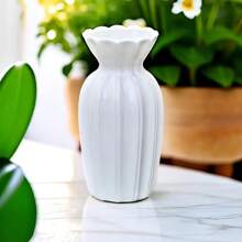 1pc Perfect White Ceramic Vase, Modern Minimalist White Ceramic Vase - Ideal For Home Decor, Living Room, Foyer Or Cabinet Display