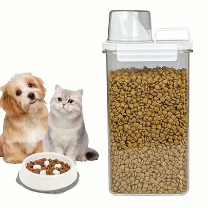 1pc Pet Food Storage Bucket With Measurement Scale, 2800ml Capacity, Ideal For Cats & Dogs Food And Snacks
