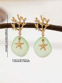 1 对夏季海滩风格海星耳环珊瑚海玻璃耳环珠宝女士夏季度假珠宝配饰 - 彩色 - 查看 3