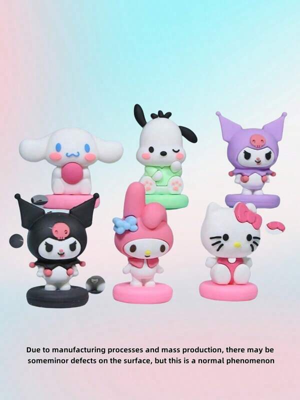 Sanrio 1pc/6pcs Cute Sanrio Cartoon 3D Character DIY Kitchen Utensils, Home Decor Collectibles Gifts, PVC Soft Plastic Hand-Crafted Room Doll & Cake Decoration