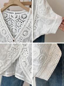 JIANHU Petite Boho Crochet Cardigan - Romantic Floral & Geometric Lace Cover-Up For Vacation & Daily Wear | Lightweight V-Neck Button-Up Knit (Perfect For Petite Frames)