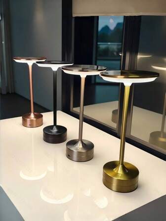 1pc Modern Decorative Atmosphere Lamp, Wireless USB Rechargeable (Built-In 18650-1200mAh Battery), LED Portable Desk Lamp, UFO Lamp, Touch Switch 3-Color Dimmable, Metal Material, Sturdy And Durable, Suitable For Dining Table, Bar, Office, Bedroom, Living Room, Bedside, Holiday Gift Lamp