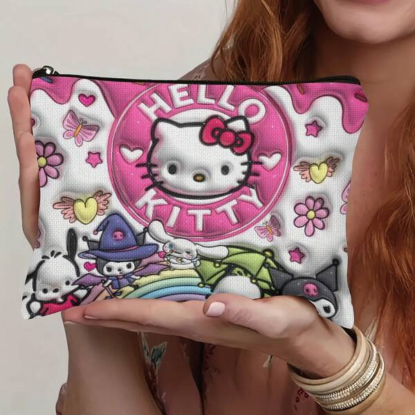 1pc For Hello Kitty Large Cosmetic Bag - Vibrant Pink With Playful Design, Polyester, Perfect For Skincare, Makeup & Travel Essentials - Ideal Christmas, Valentine's Day & Birthday Gift, Makeup Storage | Playful Pattern Bag | Bag, Cosmetic Travel Bagvacation Summer Holiday Back To School School Stuff Bag For School Travel Bag For Women Makeup Bag For Travel