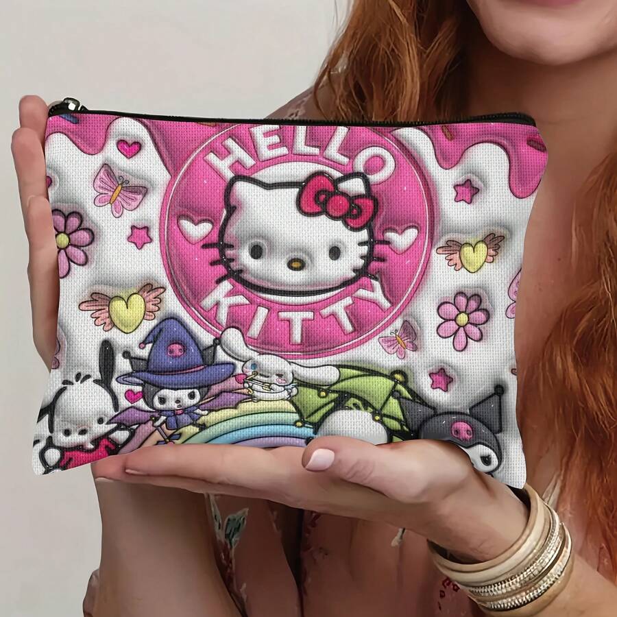 Sanrio 1pc For Hello Kitty Large Cosmetic Bag - Vibrant Pink With Playful Design, Polyester, Perfect For Skincare, Makeup & Travel Essentials - Ideal Christmas, Valentine's Day & Birthday Gift, Makeup Storage | Playful Pattern Bag | Bag, Cosmetic Travel Bagvacation Summer Holiday Back To School School Stuff Bag For School Travel Bag For Women Makeup Bag For Travel