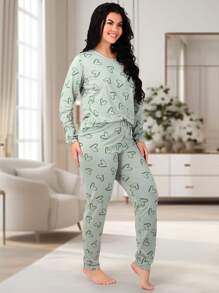 Pijama Feminino Coração de Suede Calça e Blusa Manga longa Inverno REF:PJCO