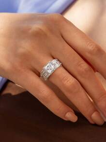 1pc Sparkling Square Zirconia Ring Ladies Jewelry For Women 925 Sterling Silver Single Ring Fine Jewelry For Girls Birthday Prom Party Gifts