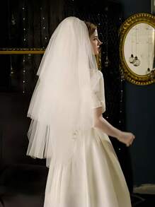 1 pieza Velo de novia blanco, velo de largo medio de 100cm, velo de tul de 3 capas, diseño sencillo adecuado para boda, fiesta, cosplay, sesión de fotos, estilo vintage elegante con peine