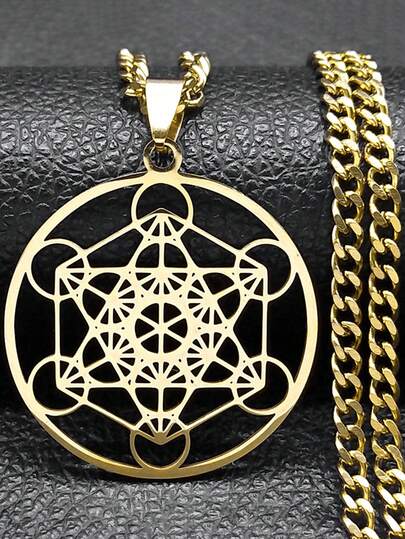 神圣几何梅塔特隆立方体项链，男女通用，不锈钢镀金，强力护身符脉轮灵性饰品
