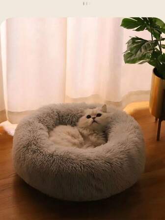 سرير قطة/كلب دائري بشكل فطيرة مخمّلي فاخر ،مناسب للكلاب والقطط متوسطة وصغيرة الحجم - فائق اللين، قابل للغسيل، عش دافئ وناعم مع قاعدة مانعة للانزلاق، مثالي للشتاء