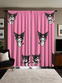Sanrio 2 Pcs Sanrio Hello Kitty Curtain - Adorable Pink Shiny Stars & Heart Design, Washable, Blackout Curtain Suitable For Bedroom And Home Decor, Available In 2 Sizes, Living Room Curtain, Sanrio