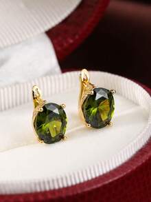 Cubic Zirconia Decor Earrings - Yellow Gold - View 5