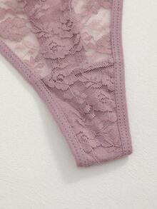 3pcs Plus Size Women's Sexy Lace Design Underwear Sets, Comfortable Solid Color Texture G-String Panties & Bras, Valentine's Style - Multicolor - View 7