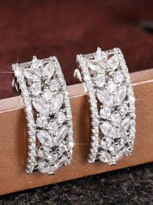 1 Par de Brincos Elegantes e Vintage com Desenho Oco e Pedra de Zircônia, Estilo Luxuoso Adequado para Senhoras Usar em Datas e Casamentos