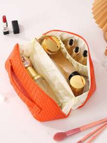1 Stück einfache Kosmetiktasche zum Reisen, Aufbewahrungstasche für Kosmetik, tragbare Kulturtasche für unterwegs, modische Handtasche für täglichen Gebrauch und Reisen, Aufbewahrungstasche für Reiseutensilien, aus PU-Material, Kulturtasche, Aufbewahrung für Makeup-Pinsel, Reisezubehör, Schultasche, Reisetasche für Frauen, Kosmetiktasche für Reisen