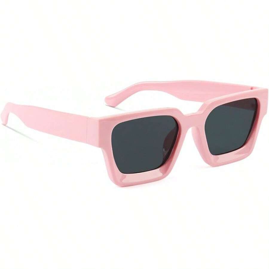 Square Men Women Fashion Thick Rectangle Glasses Shades Designer Style - Pink - View 1