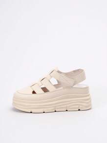 1 par de sandalias casuales transpirables y caladas para mujer, zapatillas deportivas ligeras y durables con plataforma