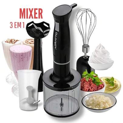 Mixer Premium Processador Batedor 3 Em 1 Agratto Portátil Potencia 200w Preto Voltagem 127v Original