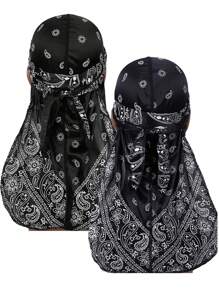 Men's Silk Durag Print Wave Cap, Fashion Headwrap, Comfortable & Breathable For Running, Cycling, Hiking, Camping, Casual Pirate Hat Pirate Hat Pirate Costume