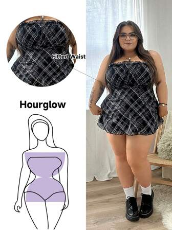 Hourglow Große Größen Strick Mesh Geometrisch bedrucktes Kleid mit Rüschen am Dekolleté für den Sommer