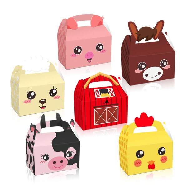 [6/12 Pcs Set] Cute Cartoon Farm Animal Party Gift Box - Adorable Farm Animal Design (Includes Chicken, Pig, Horse, Cow, Sheep) Suitable For Birthday Celebrations, Holidays, And Farm Themed Decorations